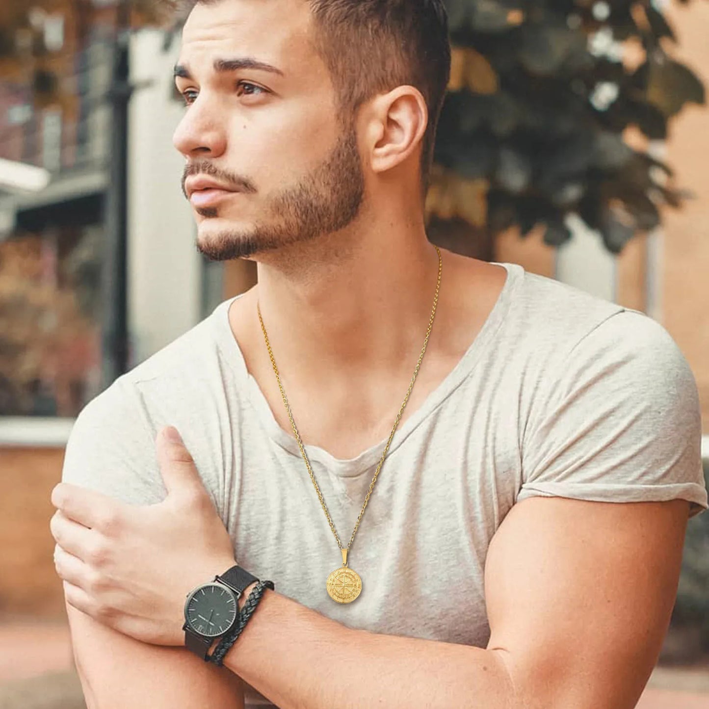 Compass Layer: Stainless Steel Travel Pendant Necklace for Men