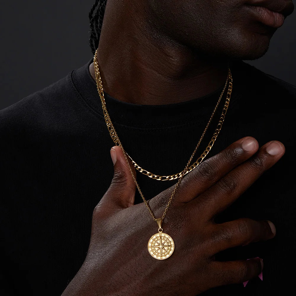 Compass Layer: Stainless Steel Travel Pendant Necklace for Men