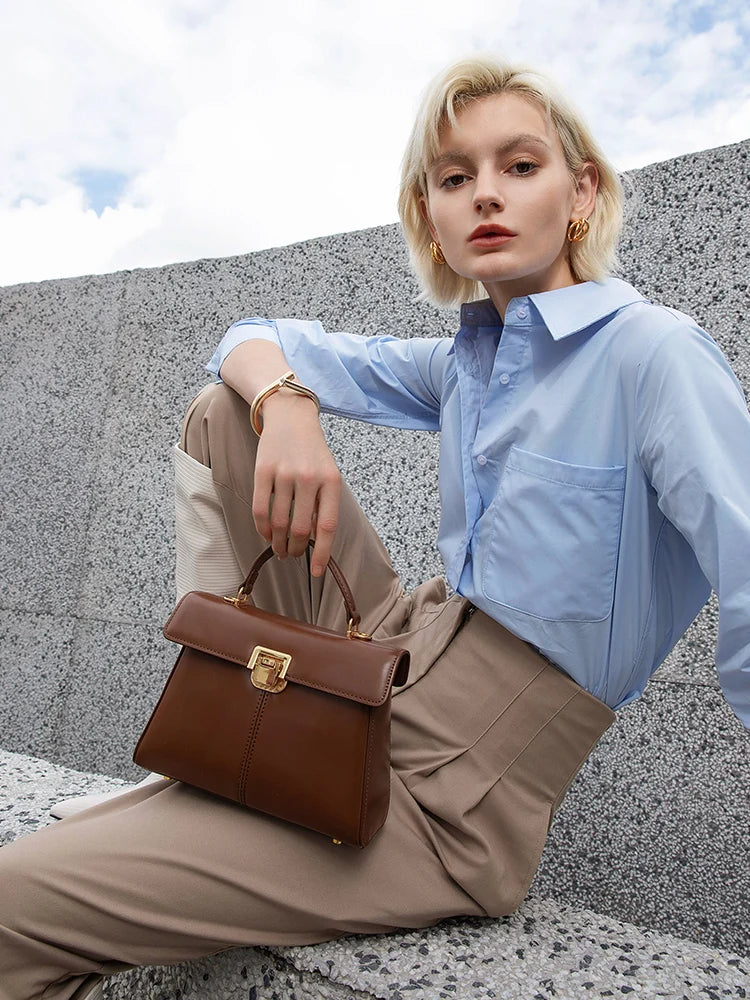 Velvet Frame: Luxury Genuine Leather Crossbody Bag with Scarf Accent