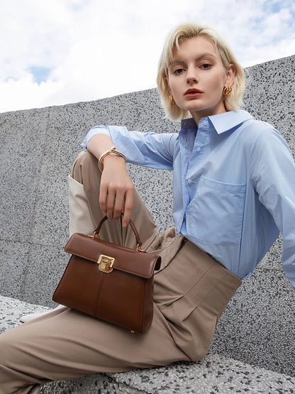 Velvet Frame: Luxury Genuine Leather Crossbody Bag with Scarf Accent