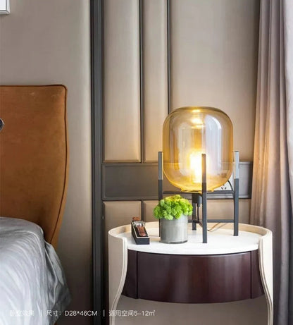 Lámpara de mesa nórdica posmoderna E27, lámpara de mesa de cristal para sala de estar, dormitorio, estudio, escritorio, decoración, luces para el hogar, lámpara de noche