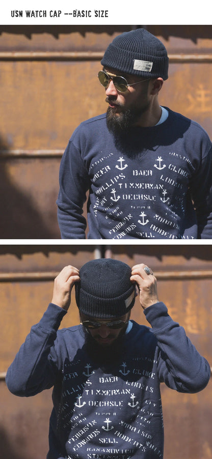 USN WATCH CAP 80% Wool WW2 Replica Winter Warm Knit Thick Cap Vintage Military Outdoor Hat