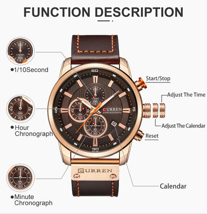 Command Chrono: Leather Chronograph Sports Watch for Men