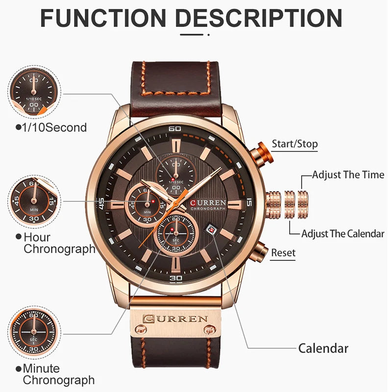 Command Chrono: Leather Chronograph Sports Watch for Men