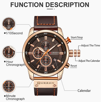 Command Chrono: Leather Chronograph Sports Watch for Men