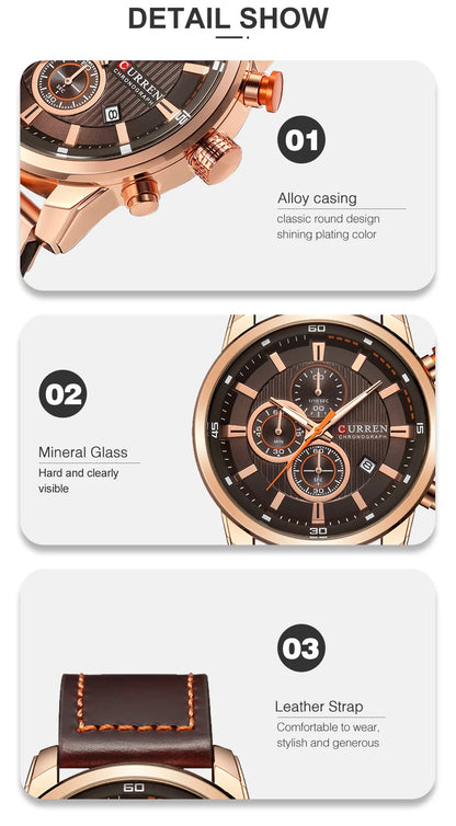 Command Chrono: Leather Chronograph Sports Watch for Men