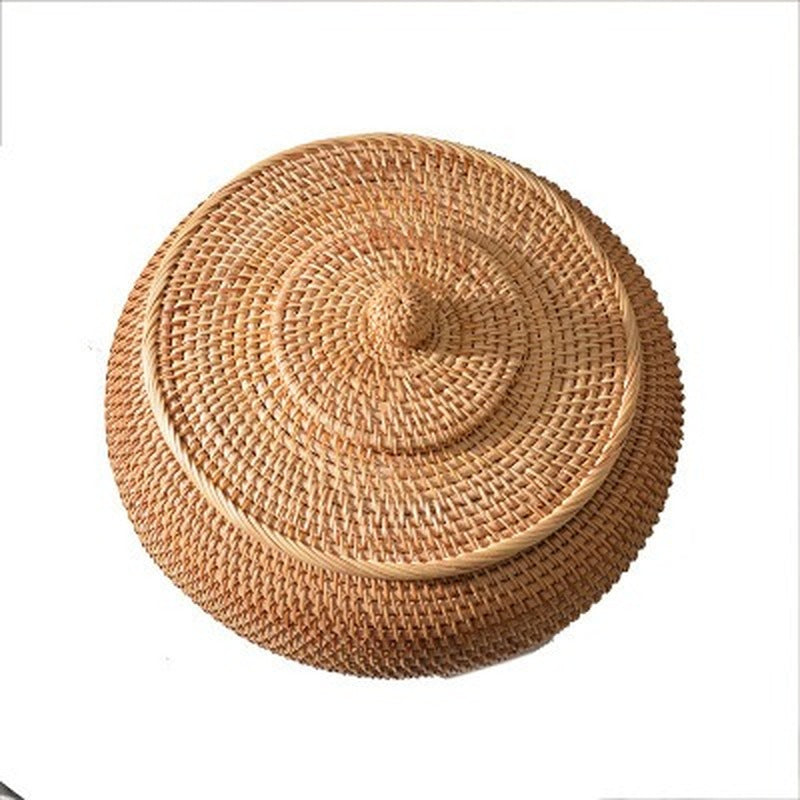 Hand-Woven Rattan Storage Basket with Lid