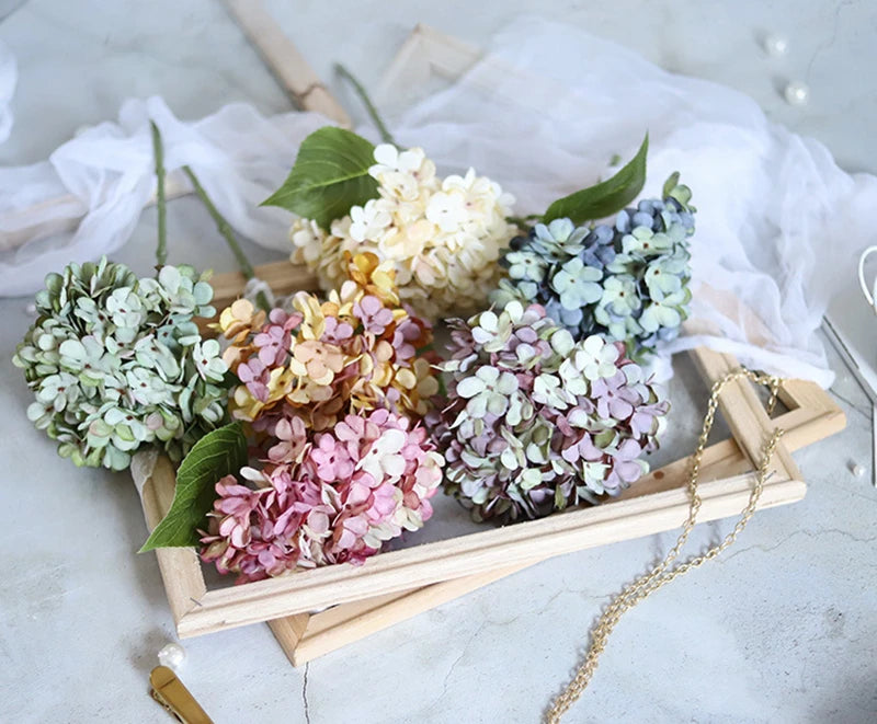 Artificial Flowers Silk Hydrangea Vase for Home Decoration Accessories Wedding Decorative Fake Plants Christmas Garland Material