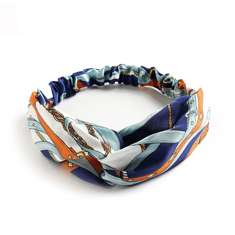 Boho Crown: Vintage Cross Turban Headband with Rhinestone Detail