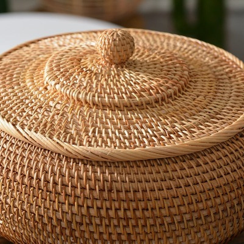 Hand-Woven Rattan Storage Basket with Lid