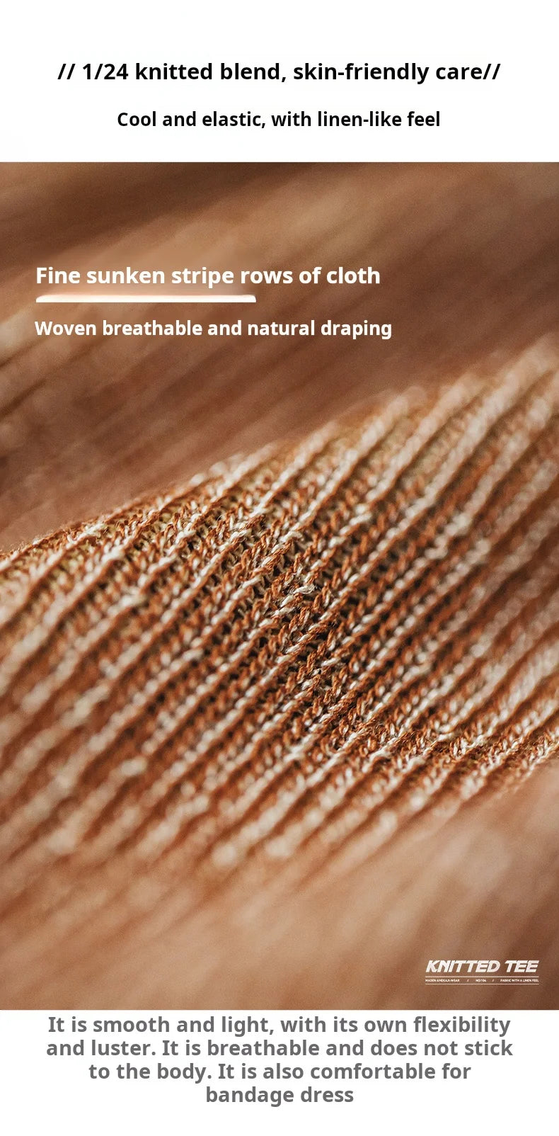 Maden New Vintage Orange Knitted Short Sleeve T-Shirt Men's Summer Loose Fit Ribbed Crew Neck Tee Breathable Casual Street Tops