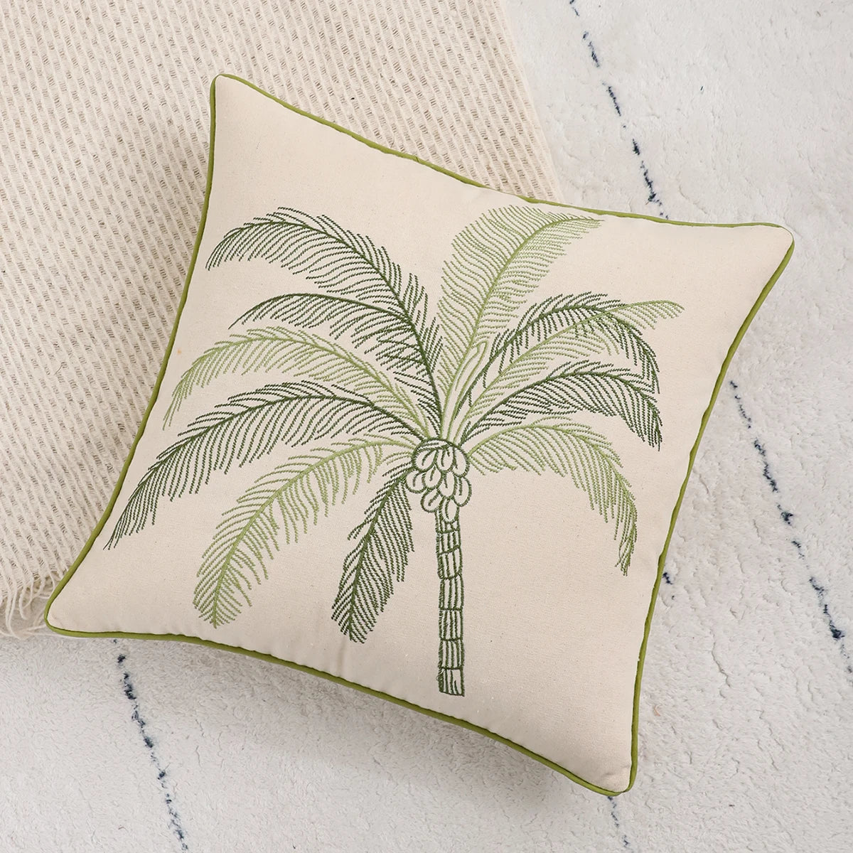 Island Thread: Embroidered Coconut Tree Pillow Cover