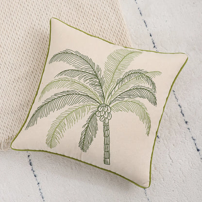 Island Thread: Embroidered Coconut Tree Pillow Cover