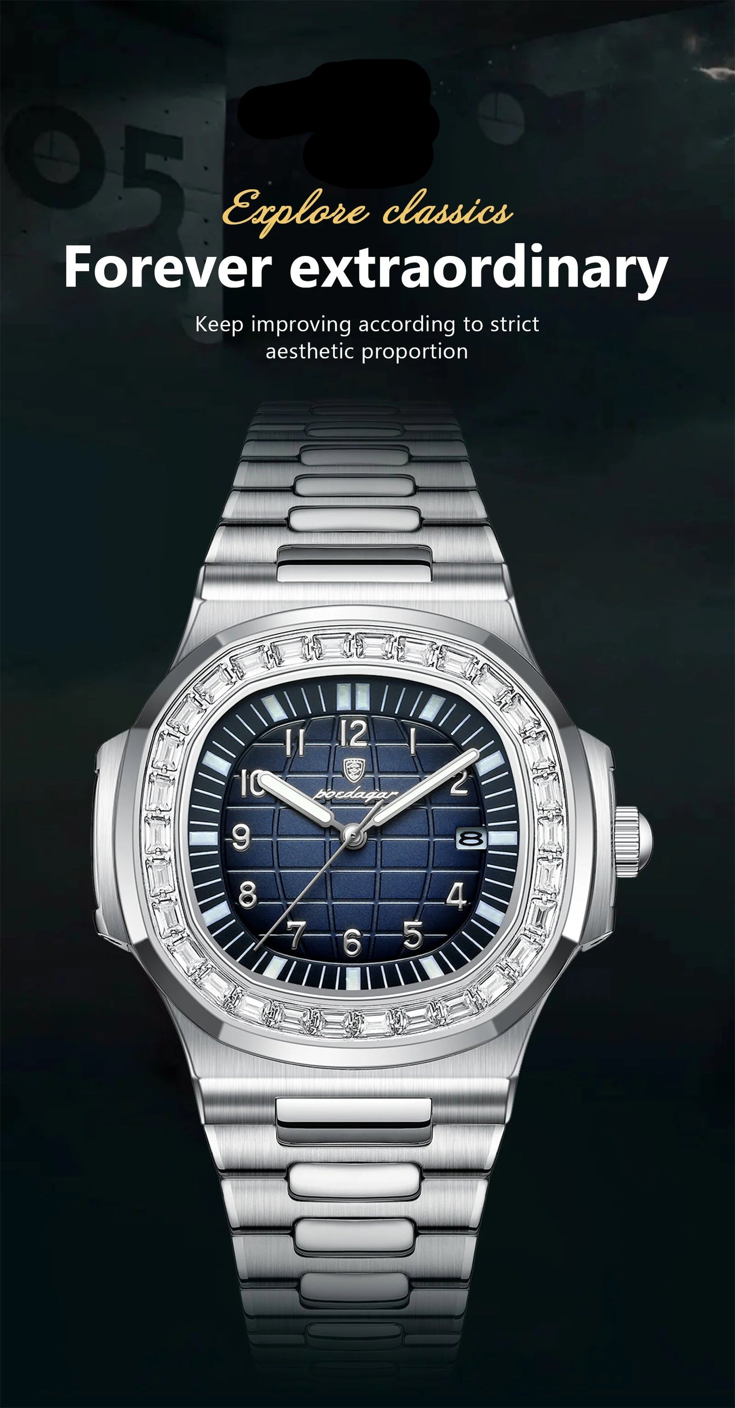 SteelSquare: Luminous Waterproof Men’s Watch