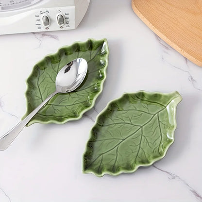 Green Leaf Ceramic Spoon Holder