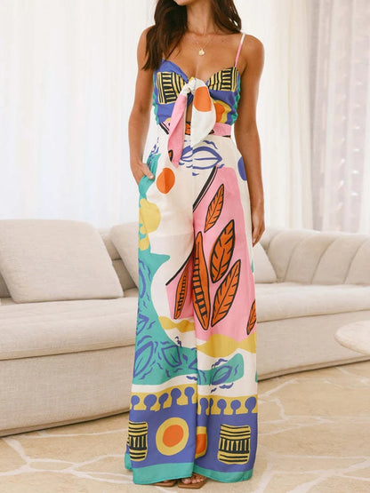 Women's Sleeveless Lace-Up Jumpsuit – Summer Chic with Sweetheart Neck