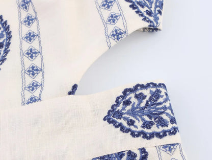 Women's Embroidered Hollow Midi Dress – Elegant Square Neck Style for Summer