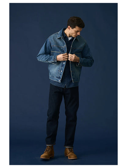 Men's Striped Denim Chore Jacket – Short Length, Oversized Utility