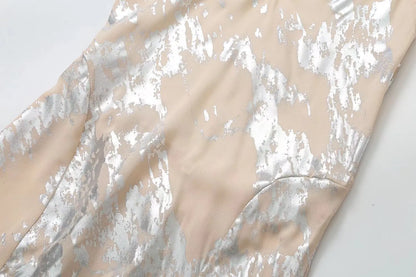 Women's Metallic Sequin Dress – Elegant A-Line Partywear with Spaghetti Straps