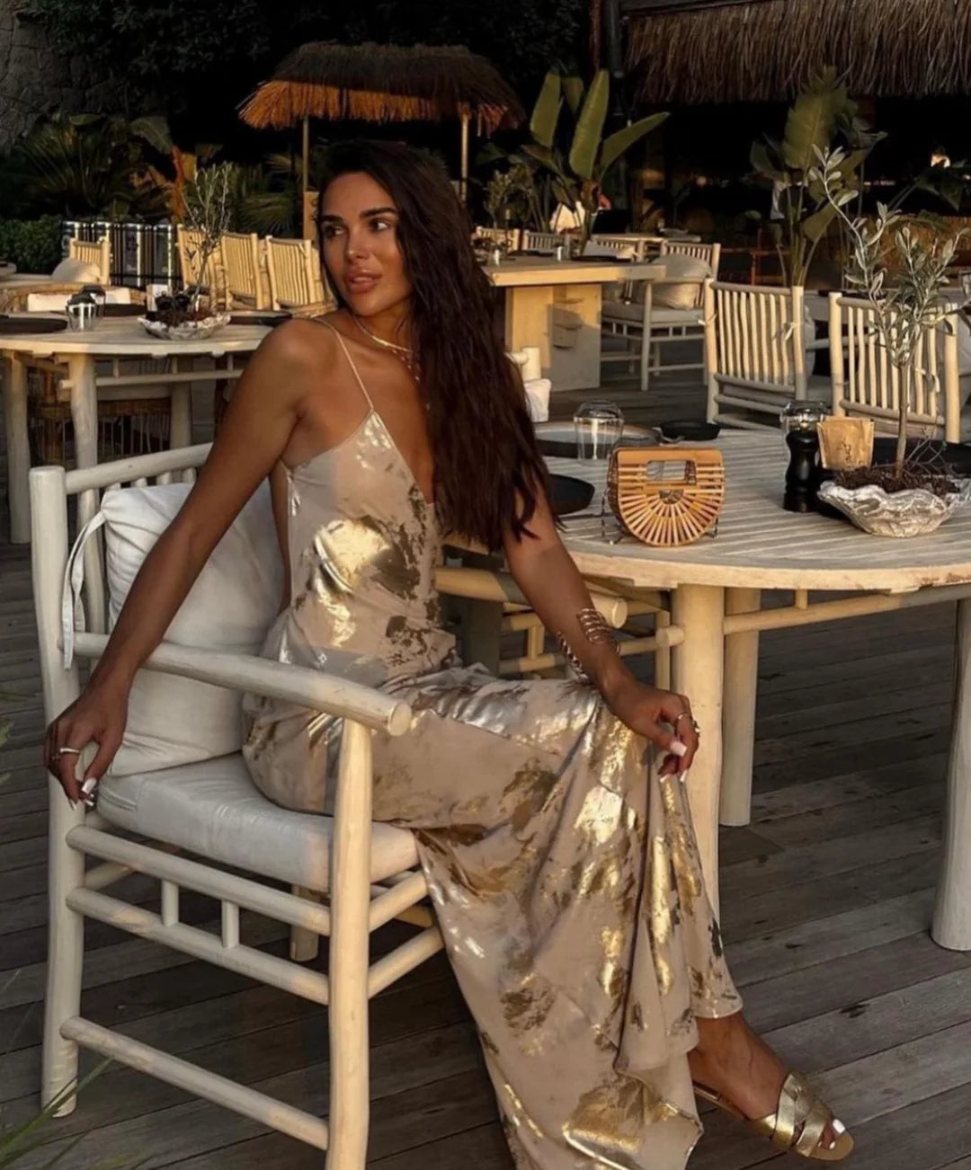 Women's Metallic Sequin Dress – Elegant A-Line Partywear with Spaghetti Straps