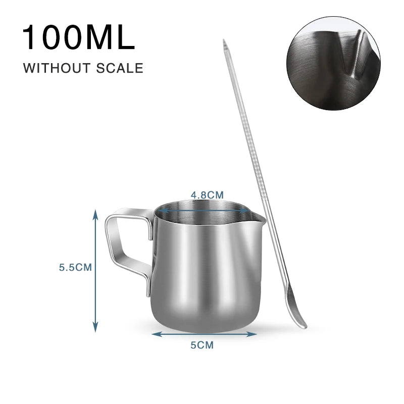 Milk Frother Jug Stainless Steel Container 100ML 350ML 600ML Frothing Pitcher Coffee Cups Latte Barista Espresso Maker Accessory