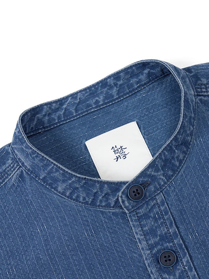 Men's Oversized Washed Indigo Cotton Shirt – Casual Cool With a Vintage Edge