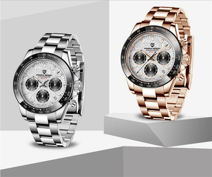 Sapphire Chrono: 40mm Stainless Steel Quartz Sports Watch