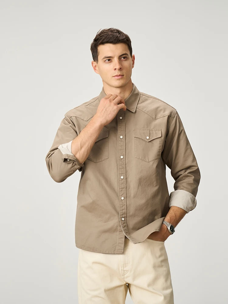 Men's Oversized Western-Style Shirt – Washed Fabric, Rugged Appeal