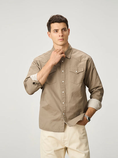 Men's Oversized Western-Style Shirt – Washed Fabric, Rugged Appeal