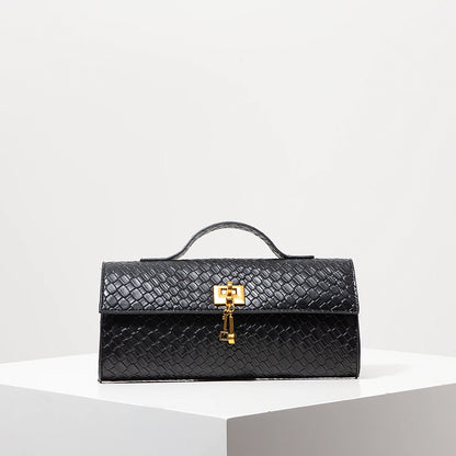 Vintage Faux Leather Woven Baguette Bag, Flap Women Clutch,Elegant Evening Bag,Burgundy Purse,Lady Dress Party,Wedding Item(Random Pattern)