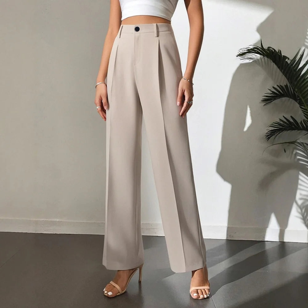 Women's Full-Length Straight Business Trousers – High Waist Daily Wear