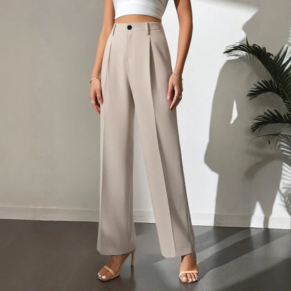 Women's Full-Length Straight Business Trousers – High Waist Daily Wear