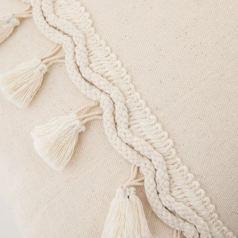 Woven Calm: Tassel Cotton-Linen Pillow Cover