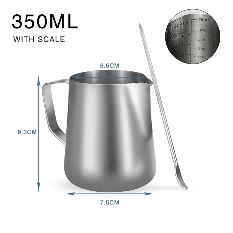 Milk Frother Jug Stainless Steel Container 100ML 350ML 600ML Frothing Pitcher Coffee Cups Latte Barista Espresso Maker Accessory