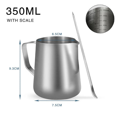 Milk Frother Jug Stainless Steel Container 100ML 350ML 600ML Frothing Pitcher Coffee Cups Latte Barista Espresso Maker Accessory