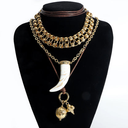 3-Piece Horn Pendant Necklace Set – Western Cowgirl-Inspired Layered Chains
