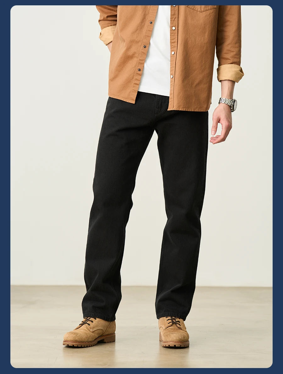 Men's Washed Vintage Straight Jeans – 13.8oz Softened Denim, Four-Season Fit