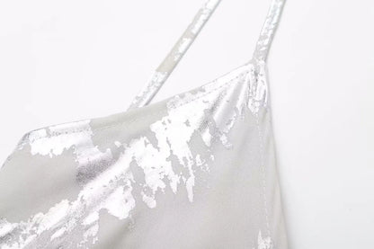 Women's Metallic Sequin Dress – Elegant A-Line Partywear with Spaghetti Straps