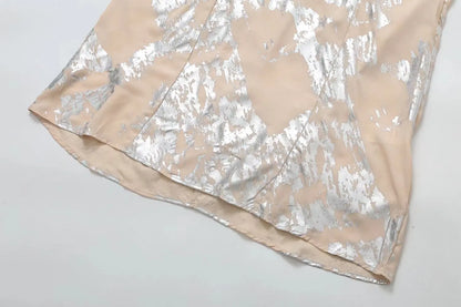 Women's Metallic Sequin Dress – Elegant A-Line Partywear with Spaghetti Straps