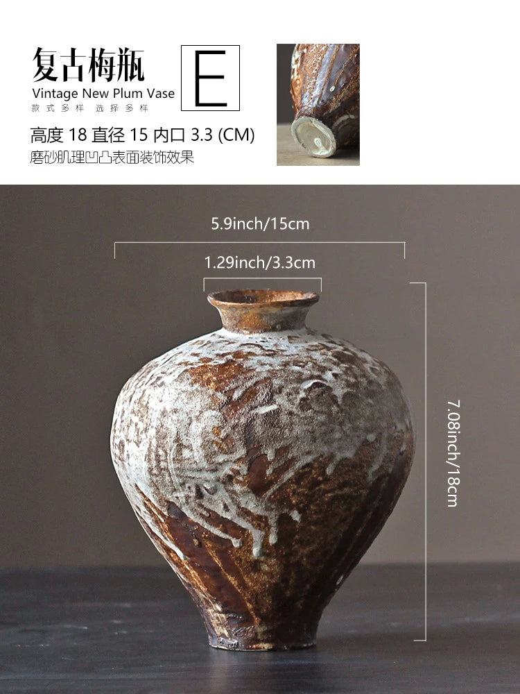 Jarrón de cerámica rugosa retro con diseño floral estilo wabi-sabi de Jingdezhen, con flores japonesas decorativas, adornos B&amp;B, macetas
