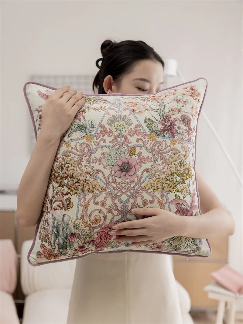 Vintage Floral Velvet Throw Pillow Covers Home Art Deco Pillowcase Square Pillow Case Cushion Cover for Bed Sofa Living Room Car