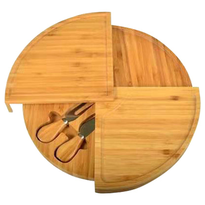 Bamboo Cheese Board with  Knife Set  37 Cm   Plate Rotating Serving  for  and Appetite Gifts  Tool