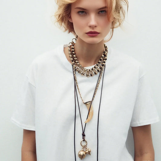 3-Piece Horn Pendant Necklace Set – Western Cowgirl-Inspired Layered Chains