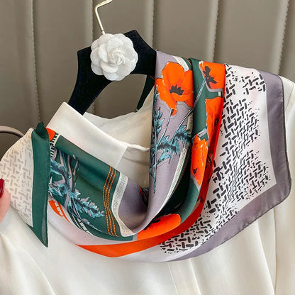 Silken Loop: Printed Satin Square Scarf for Women