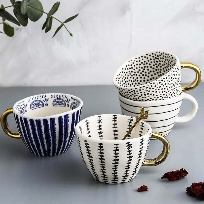 Golden Form: Geometric Hand-Painted Mug