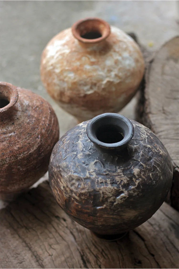 Jarrón de cerámica rugosa retro con diseño floral estilo wabi-sabi de Jingdezhen, con flores japonesas decorativas, adornos B&amp;B, macetas