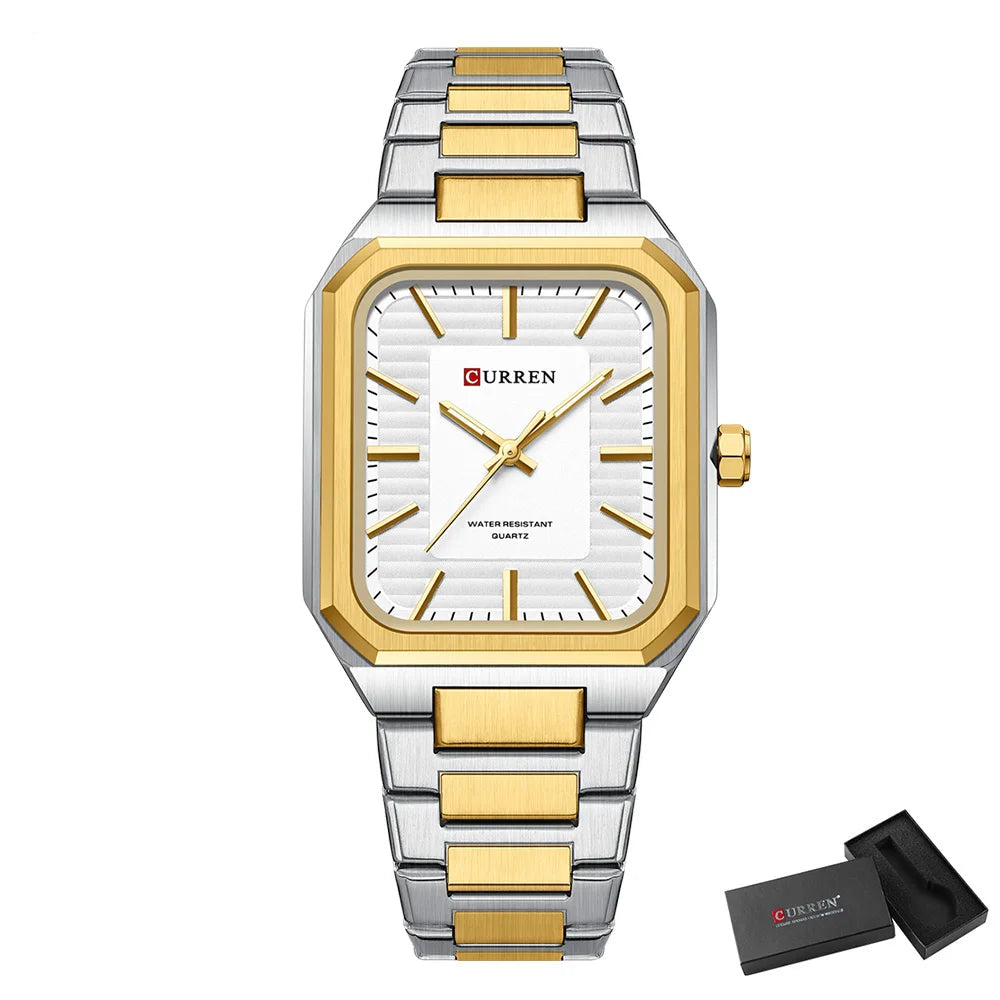 Edge Time: Rectangular Stainless Steel Business Watch for Men
