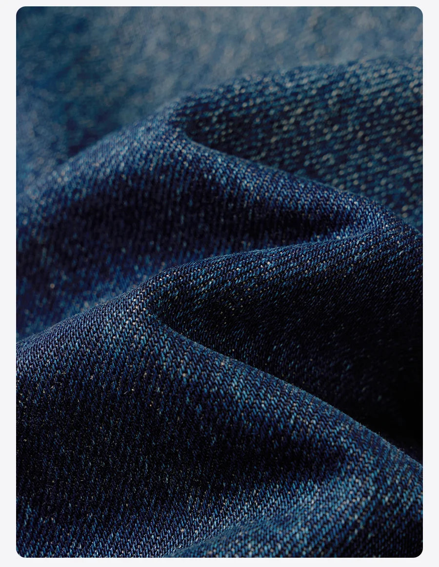 SIMWOOD 2025 Spring New loose Straight 13.5oz Fabric Washed Vintage Jeans Men Classical Plus Size Denim Trousers