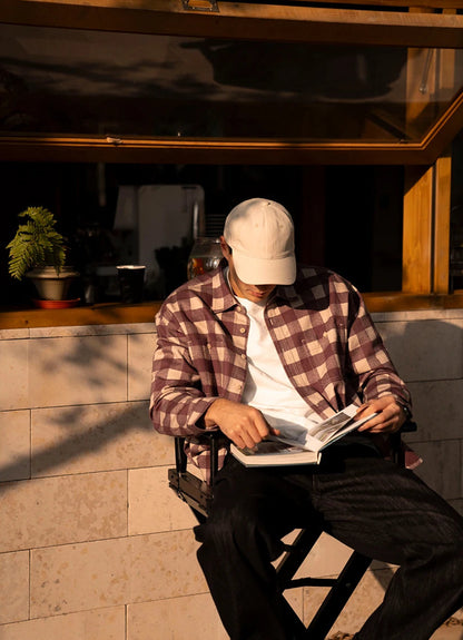 Men's Super Loose Plaid Shirt – 8oz Washed Fabric, Easy Vintage Style