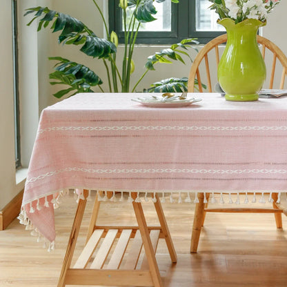 Lace Grain: Hollow Jacquard Linen Tablecloth